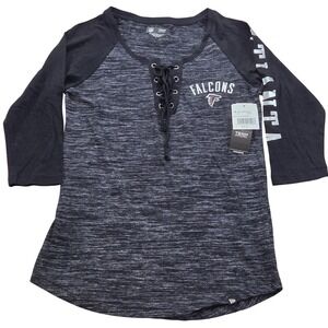NFL Atlanta Falcons Team Apparel Womens Small‎ Lace Up Raglan Shirt NEW